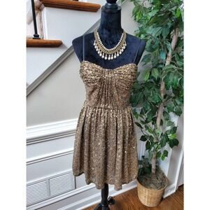 Jill Stuart Women's Gold Polyester Strappy Party Wear Knee Length Dress Size 4